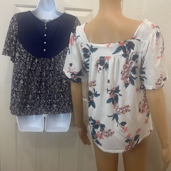 Lucky Brand Size Medium Short Sleeve Shirts Set Of 2 Floral Square Neck - Picture 8 of 10
